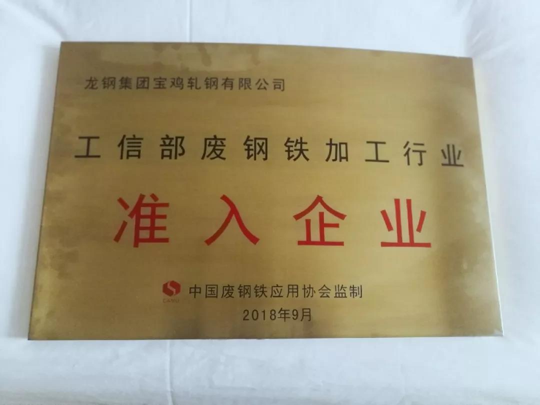 全國廢鋼協(xié)會向龍鋼集團寶軋公司授牌